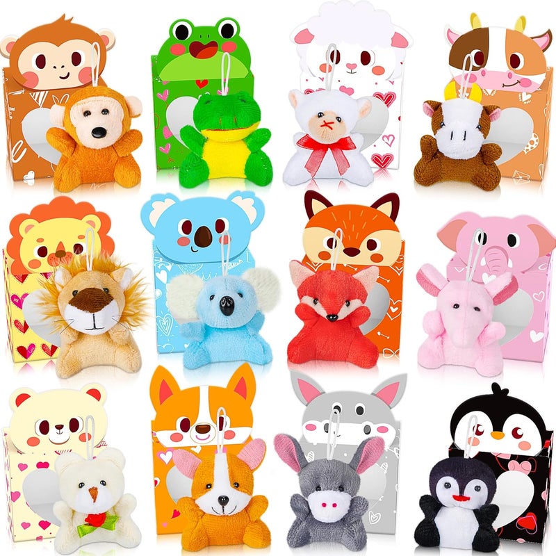 Sofier Valentines Day Gifts for Kids Classroom 24 Pack Card Boxes with Heart Window Mini Animal Toys Keychains Bulk for Boys Girls Classroom Exchange Party Favor School Teacher Student - Image 1